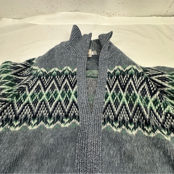 Vintage Clipper Mist Men’s Size XL Blue & Green Knit Zip Up Cardigan Sweater - Picture 9 of 11